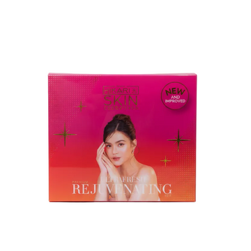 Skincare product packaging with a woman's face on a pink background